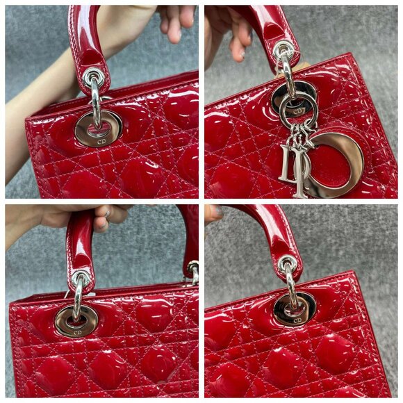 100% Authentic Dior Patent Medium Red Leather Satchel Bag - Picture 8 of 16